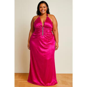 Colors Dress Hot Pink Halter Gown Plus sz 18 Prom Gala Satin $590 Designer
